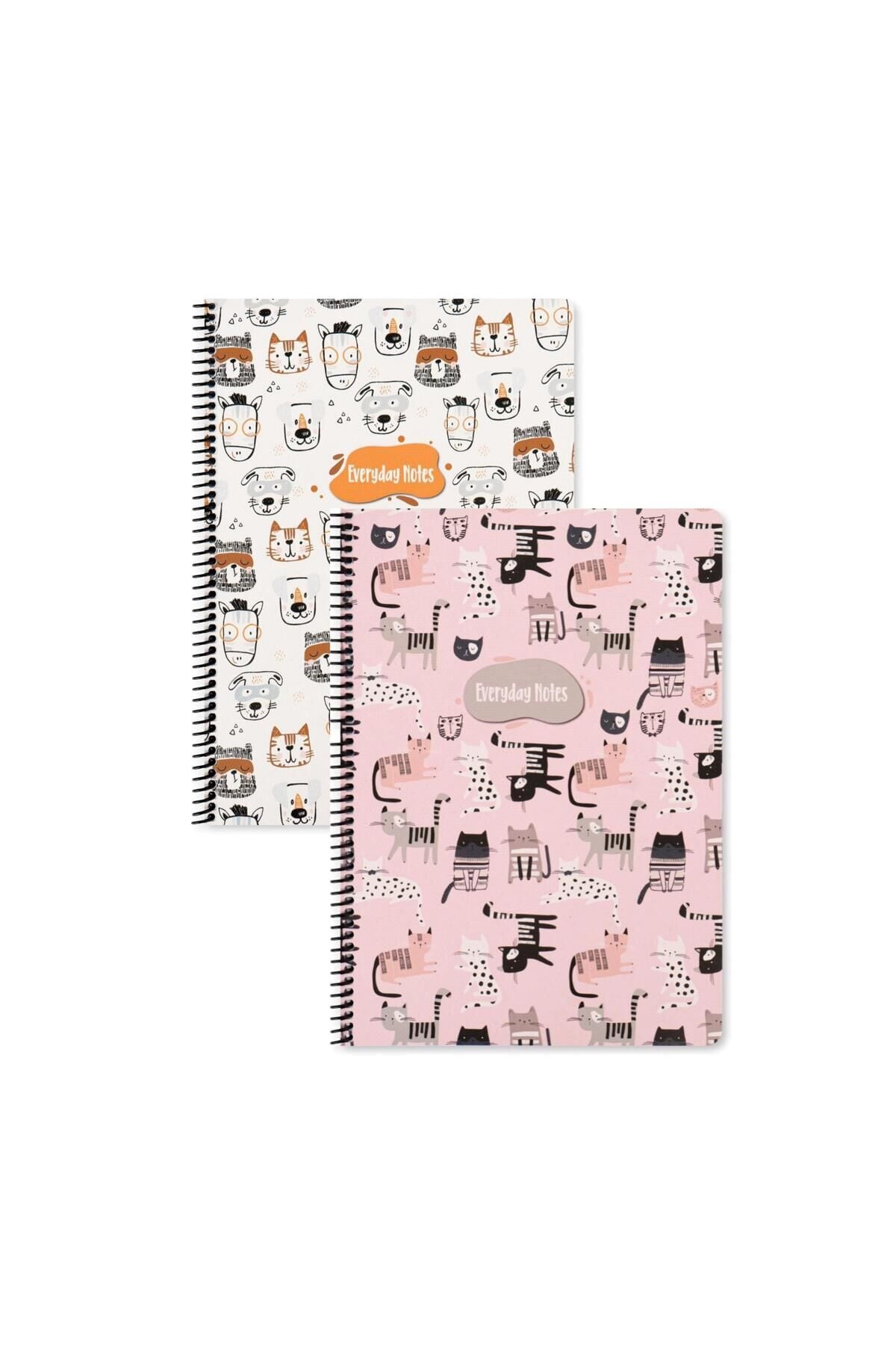 Keskin Color Animal Friends Çizgili Defter Seti (2’li) | 16.5 x 22.5 cm | Spiralli – 80 Yaprak Pembe