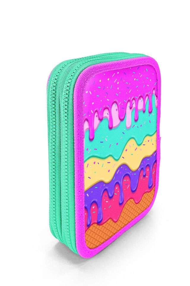 Kids Mor Pembe Unicorn Deniz Kızı Desenli Çift Katlı Kalem Çanta 11138 Rengarenk