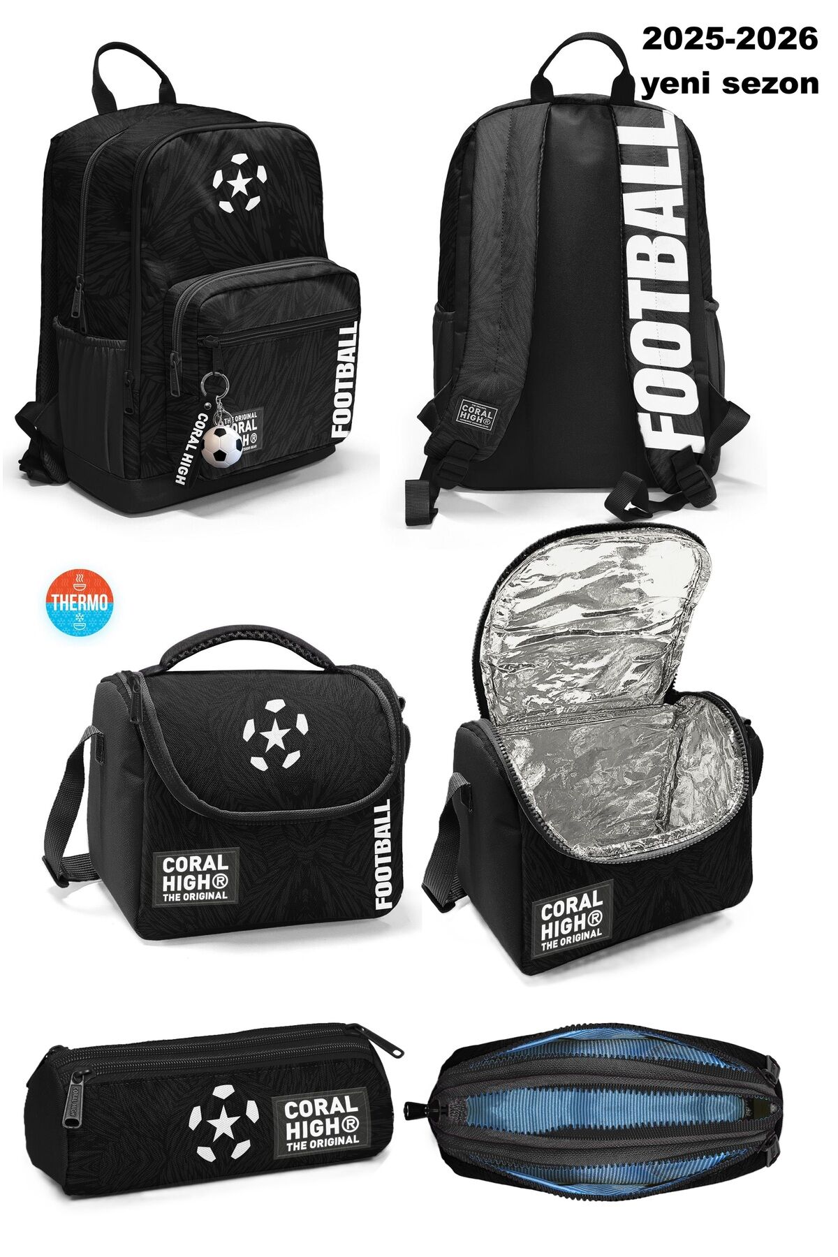 Futbol Desenli 3’lü Okul Çanta Seti Siyah-Kırçıl