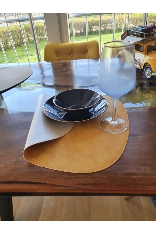 Tekli Çift Taraflı Deri Amerikan Servisi- Sarı-bej Adrnrsrbj02-1