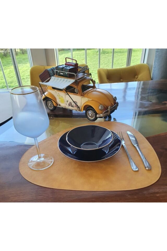 Tekli Çift Taraflı Deri Amerikan Servisi- Sarı-bej Adrnrsrbj02-1