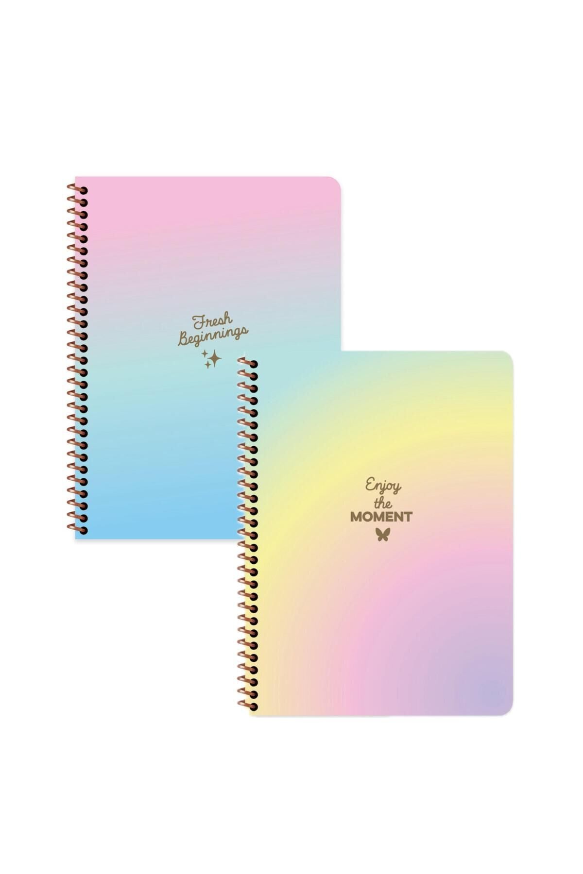 Keskin Color Peritozu Çizgili Stickerli Defter Seti 2 Adet | 16,5 x 22,5 cm | Spiralli – 80 Yaprak Pembe