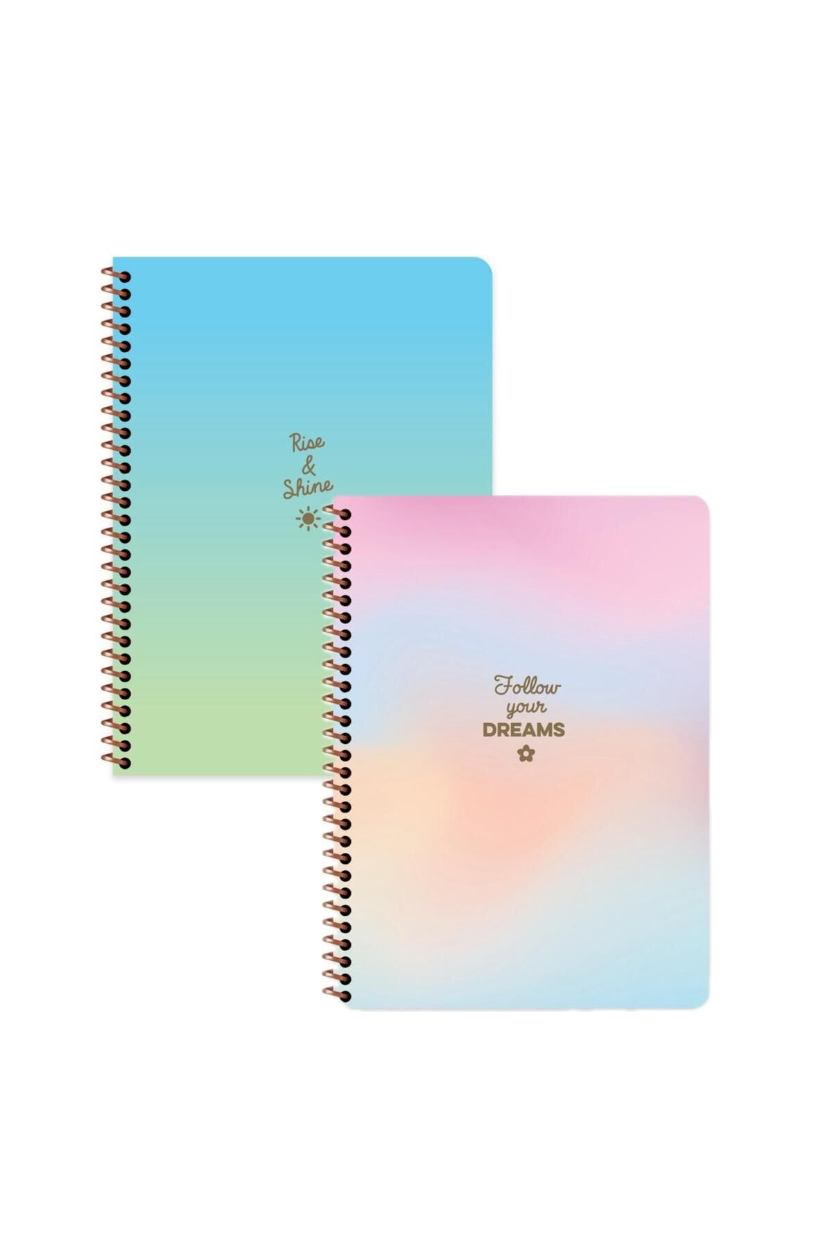 Keskin Color Peritozu Çizgili Stickerli Defter Seti 2 Adet | 16,5 x 22,5 cm | Spiralli – 80 Yaprak Mavi