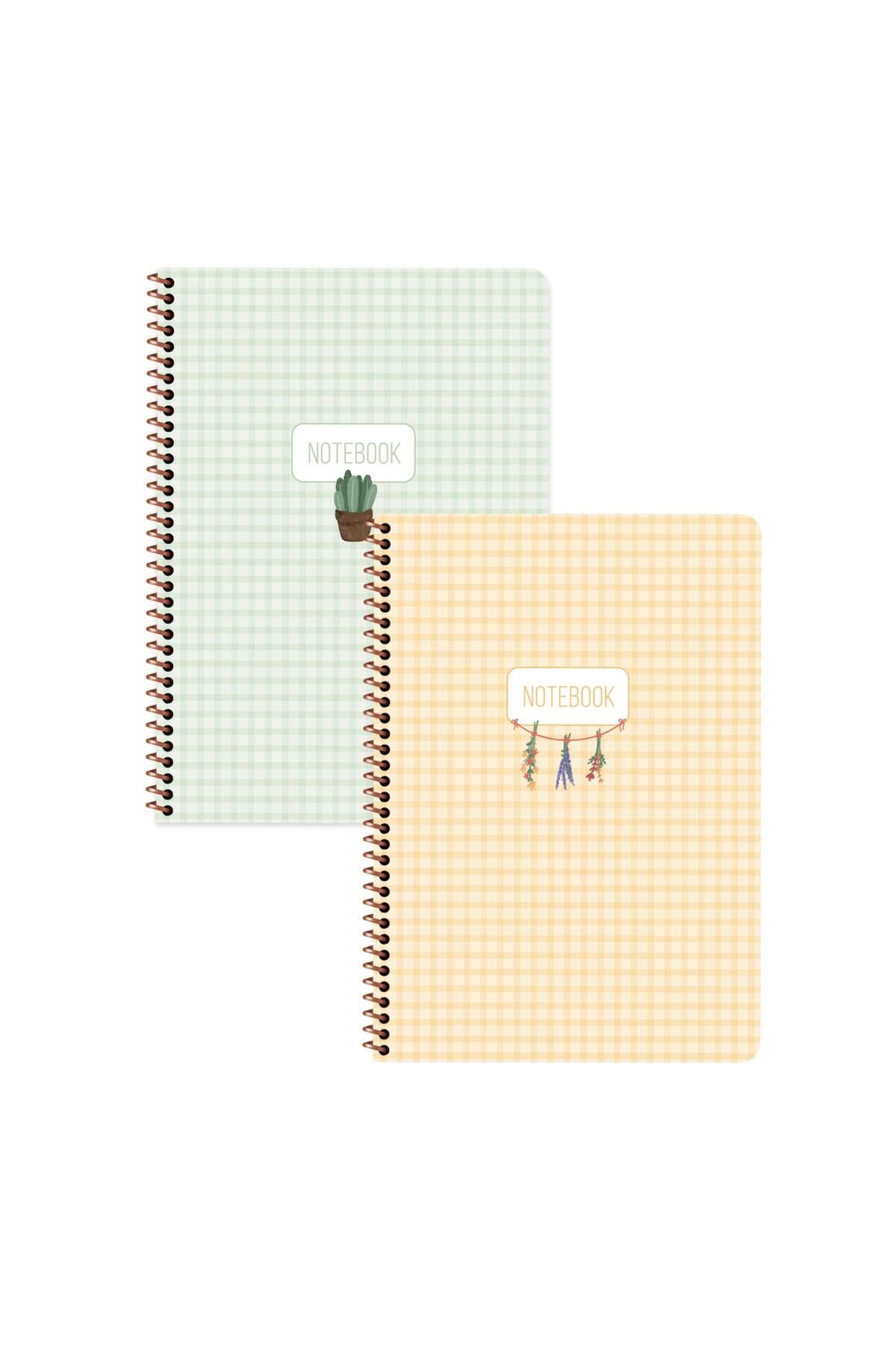 Keskin Color A4 Çizgili Stickerli Spiralli Pötikare Defter Seti 2 Adet | 80 Yaprak Sarı - Yeşil