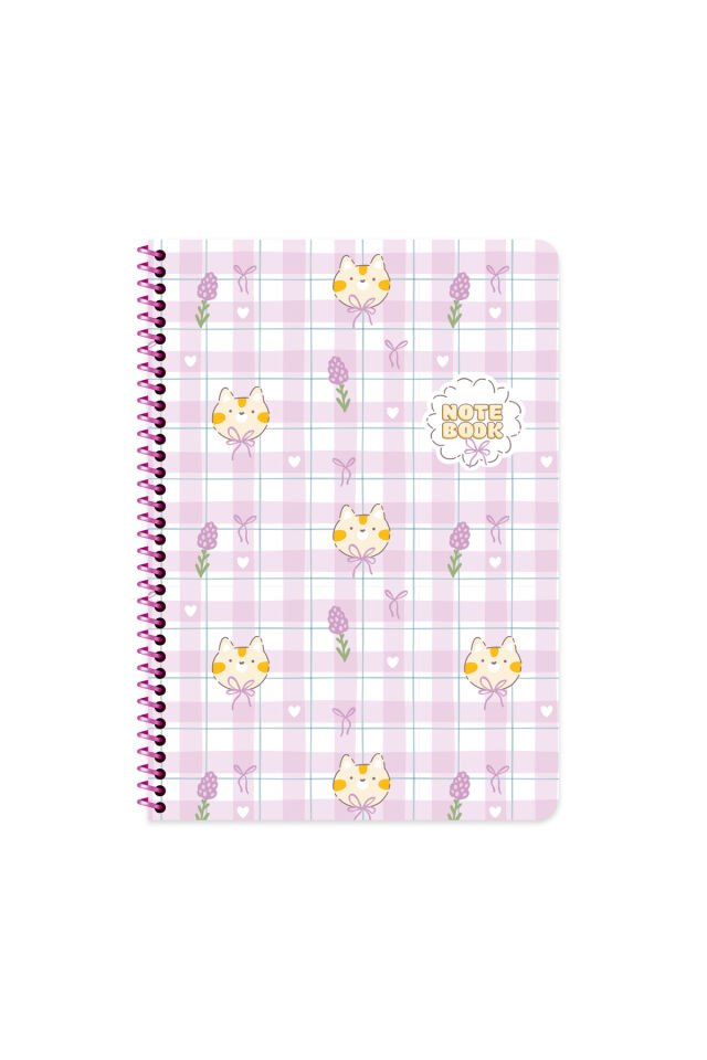 Keskin Color Kawaii Çizgili Stickerli Defter | 16,5 x 22,5 cm | Spiralli – 80 Yaprak Pembe