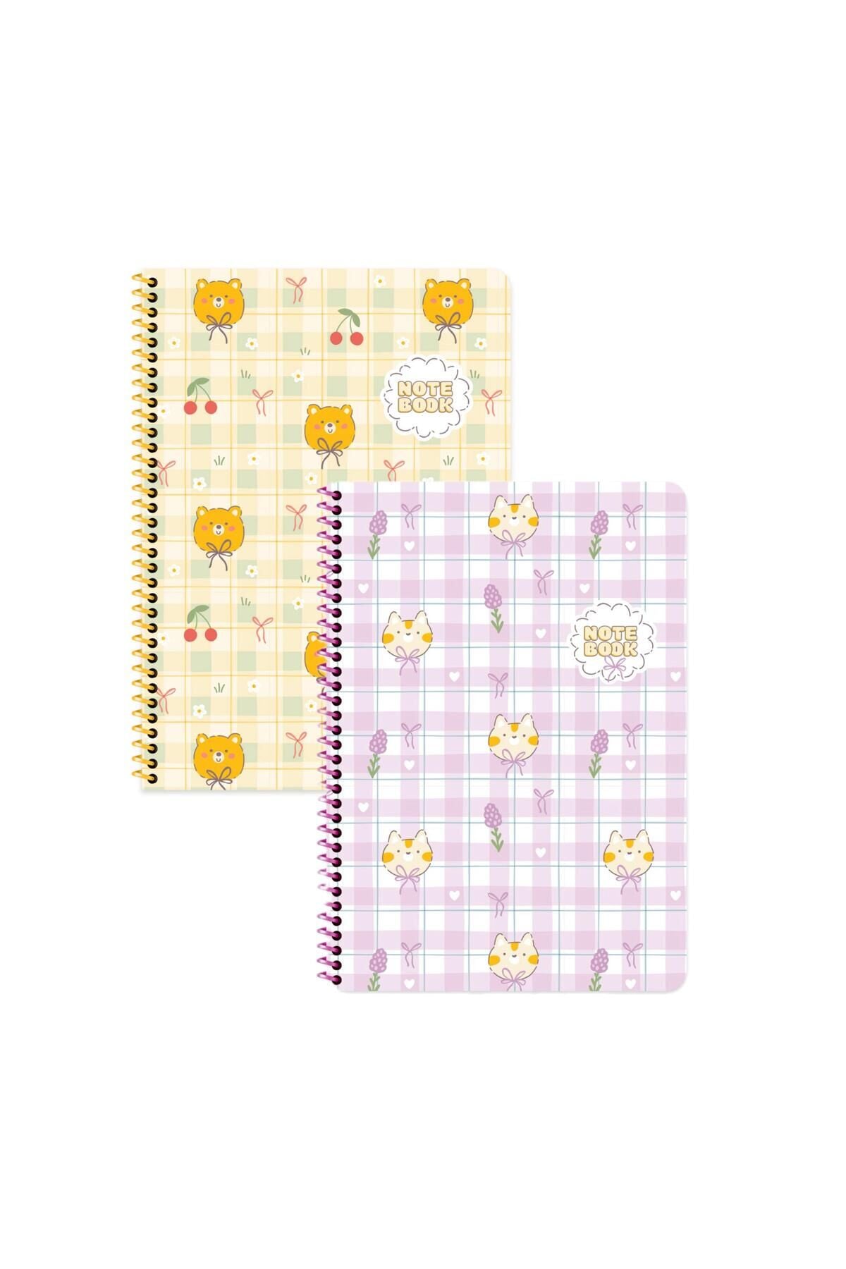 Keskin Color Kawaii Çizgili Stickerli Defter Seti 3 Adet | 16,5 x 22,5 cm | Spiralli – 80 Yaprak Mor - Turuncu