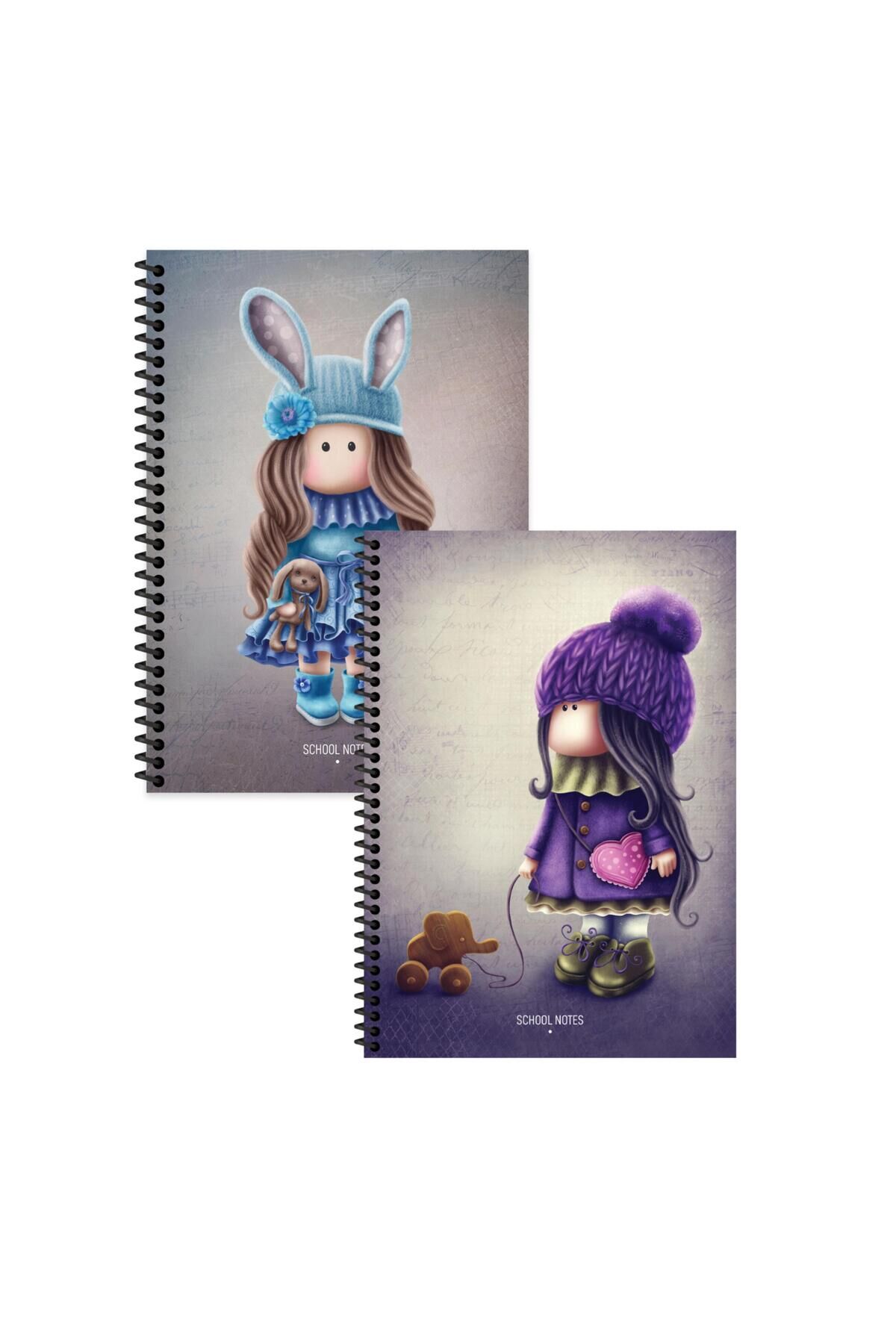 Keskin Color Tilda Çizgili Defter Seti 2 Adet | 16,5 x 22,5 cm | Spiralli – 80 Yaprak Mor - Mavi