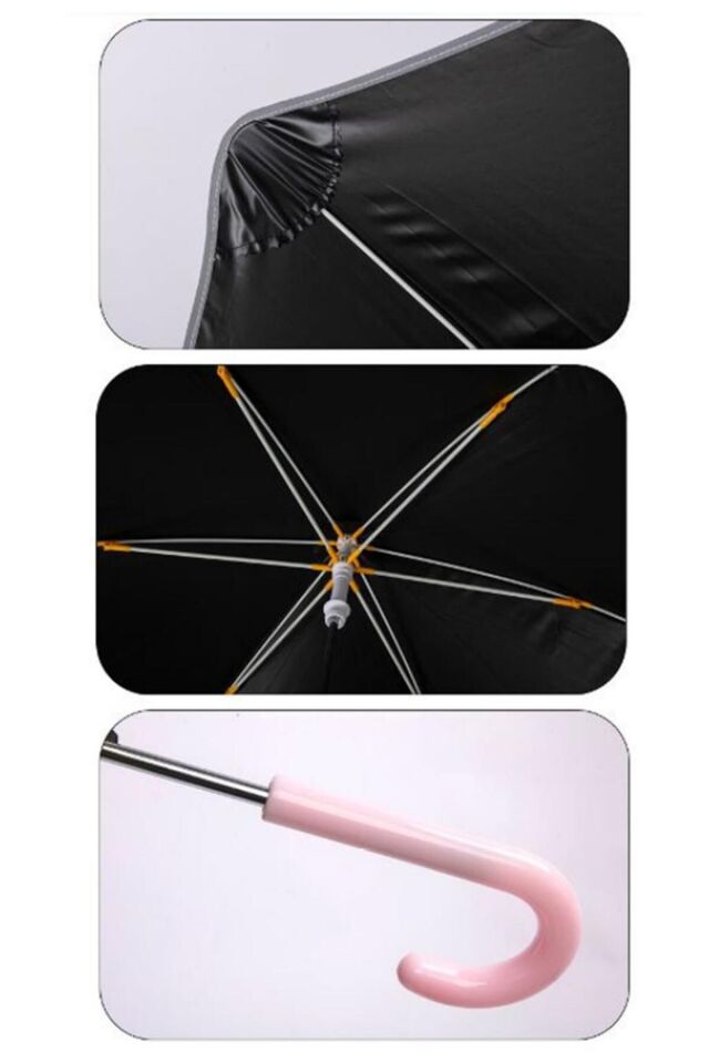 6 Fiber Telli Kız Çocuk Şemsiye Sevmli Hayvanlar Desenli Rüzgara Dayanıklı Kız Çocuk Şemsiyes Mavi