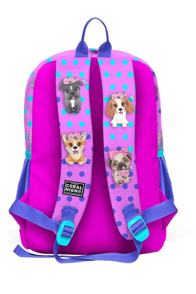 Pembe Köpek Desenli 2'li Okul Çanta Seti - Çanta ve Beslenme Pembe
