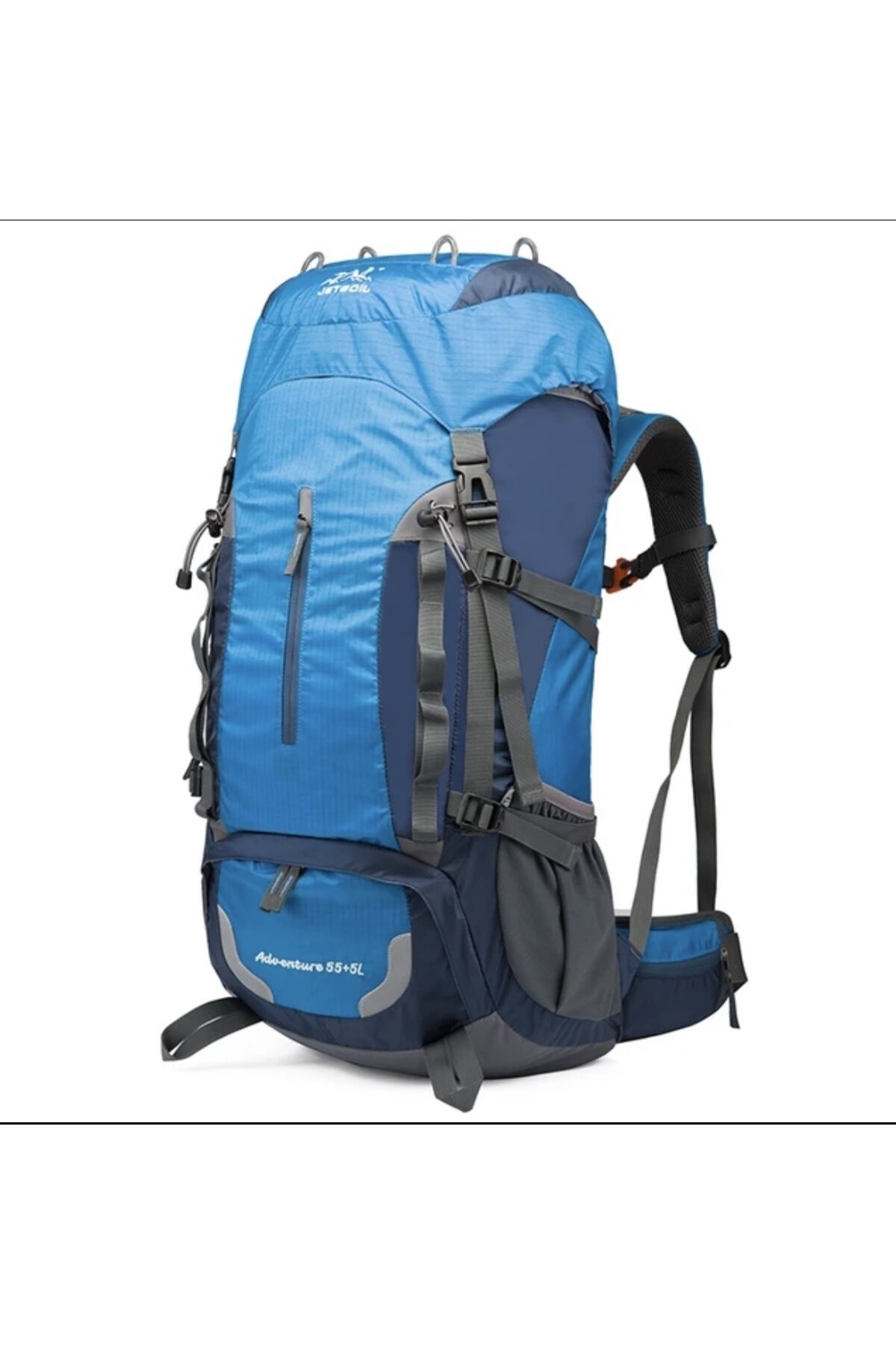 JETBOIL 60L Büyük Kapasiteli Seyahat Dağcılık Çantası,Su Geçirmez Yürüyüş Kamp Sırt Çantası Mavi̇