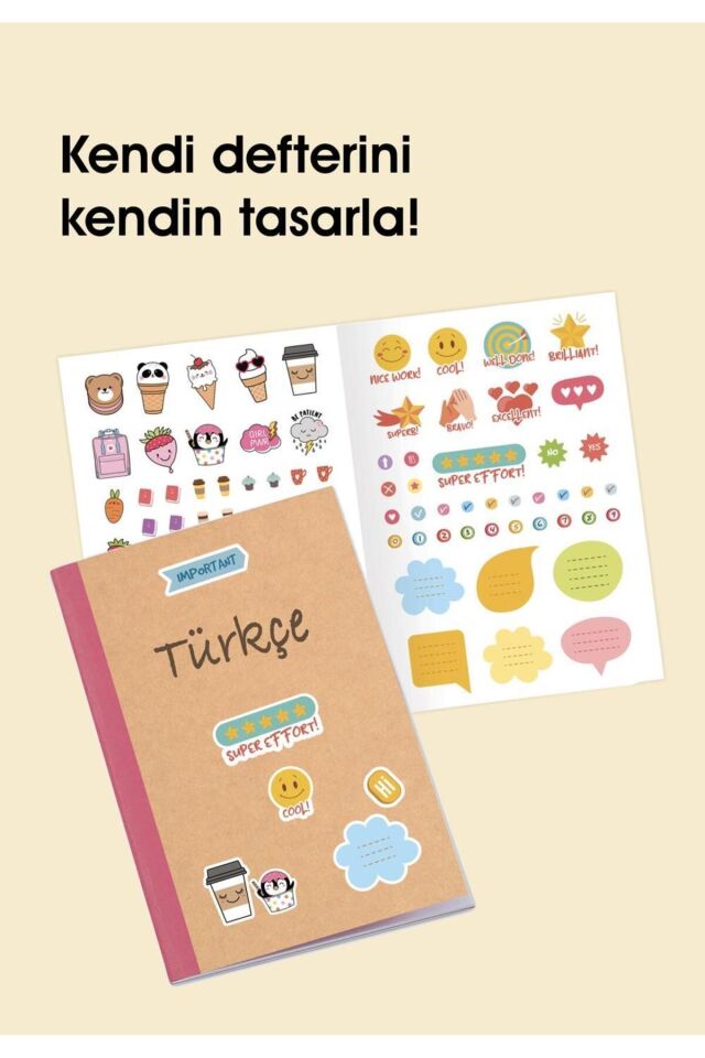 Keskin Color Kareli Stickerli Kraft Kapak 6'lı Defter Set | 18,5 X 26 Cm | 50 Yaprak Mor - Yeşil