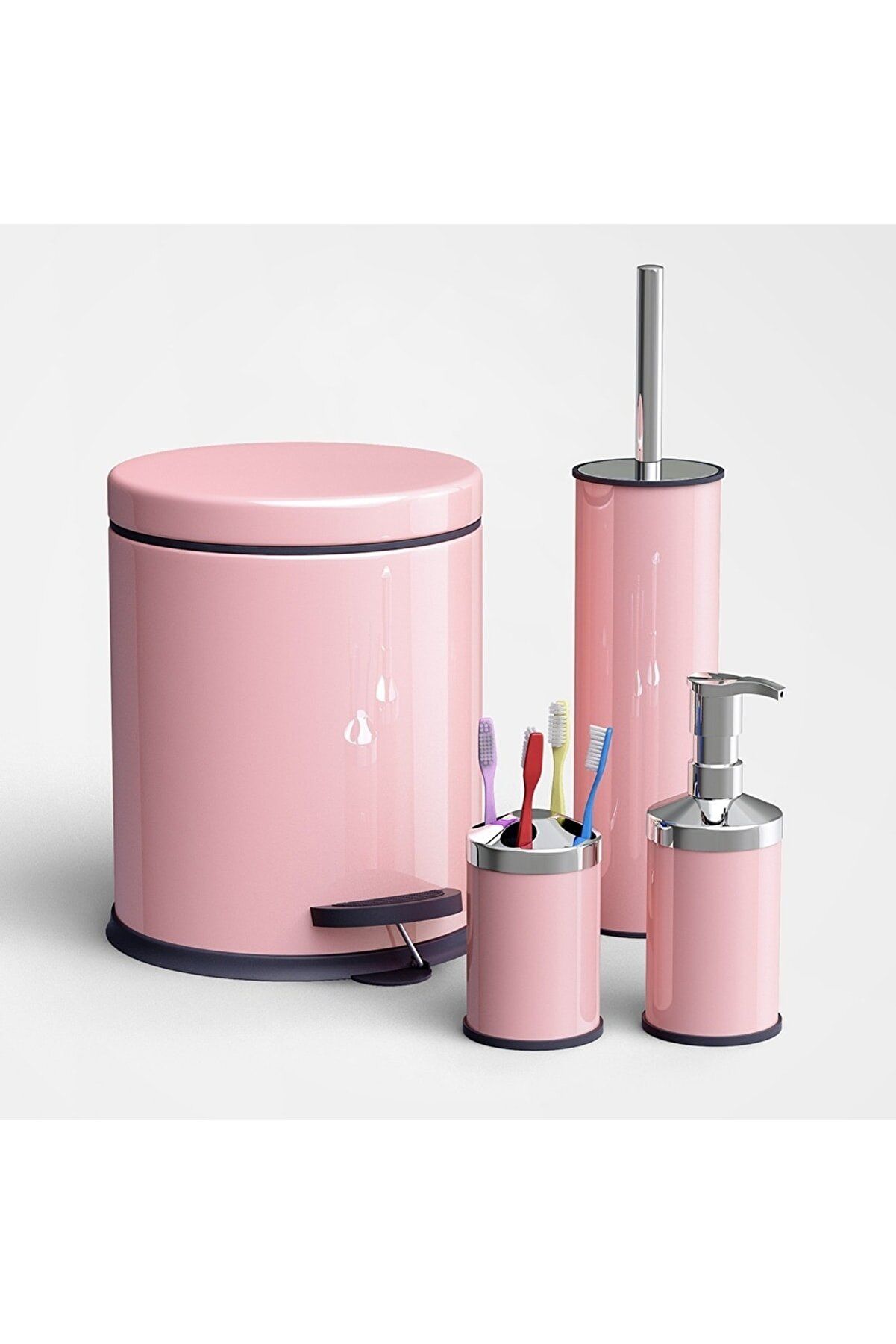 Adalinhome Reyka Pembe Metal 4'Lü Banyo Seti / 3 Lt.