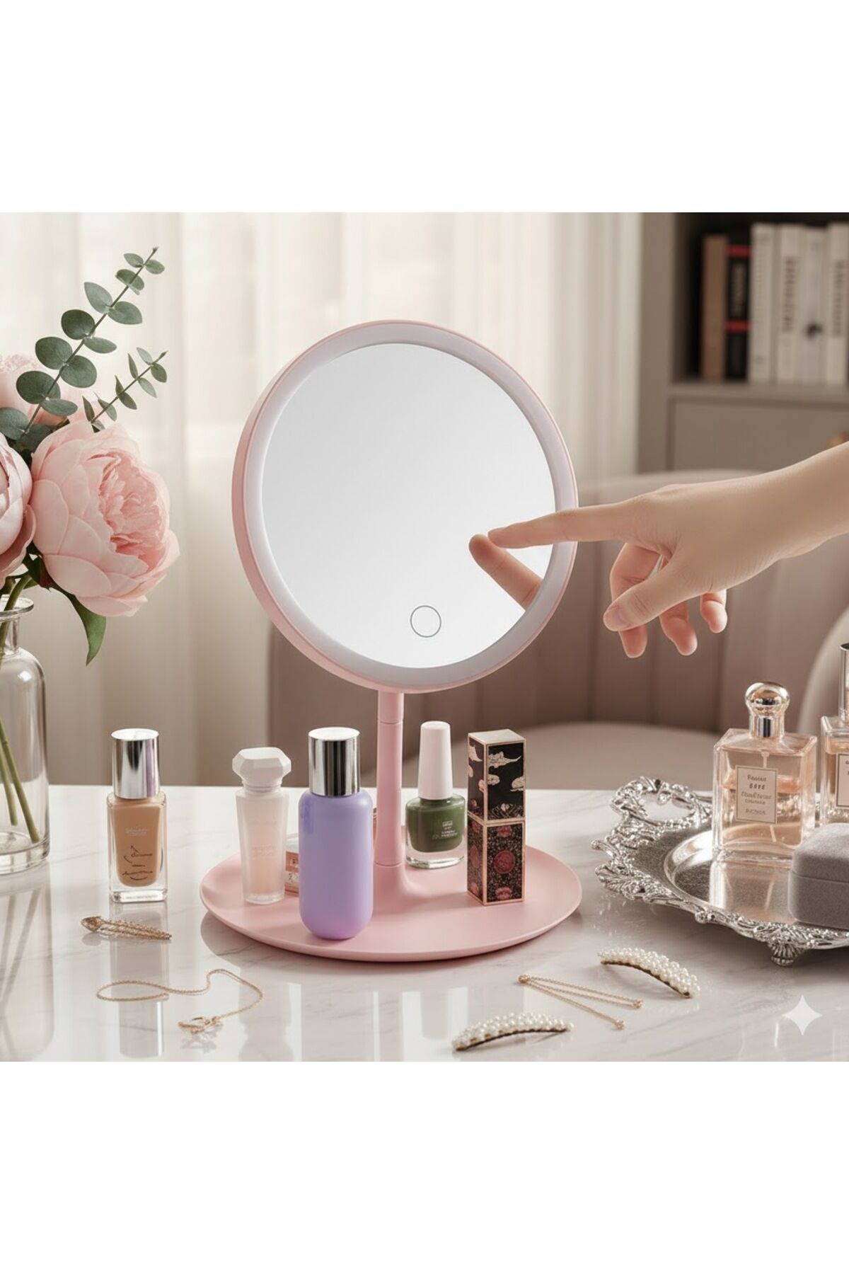 Büyüteçli Standlı Işıklı Makyaj Aynası