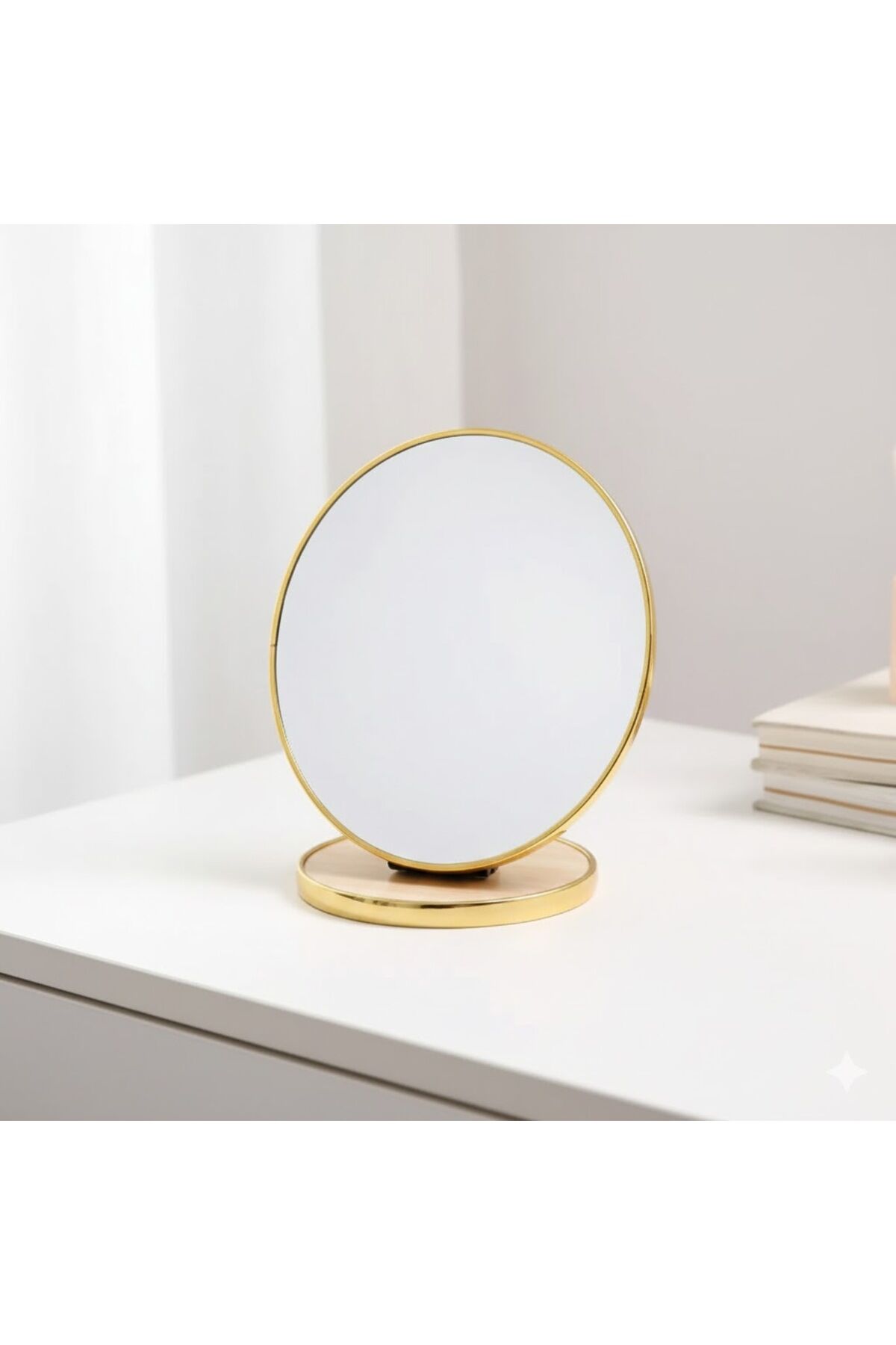 Gold Detaylı Yuvarlak Masa Üstü Makyaj Aynası (28 cm)