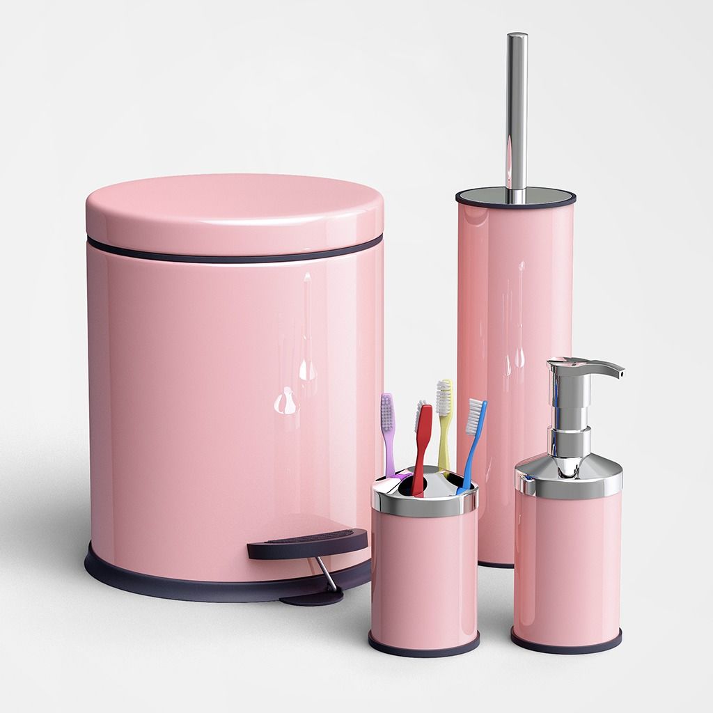 Adalinhome Reyka Pembe Metal 4'Lü Banyo Seti / 5 Lt.