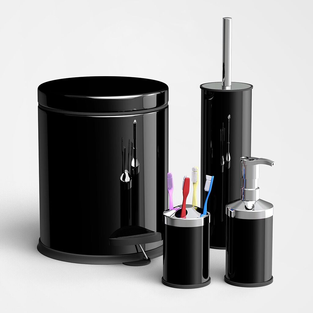 Adalinhome Reyka Siyah Metal 4'Lü Banyo Seti / 5 Lt.