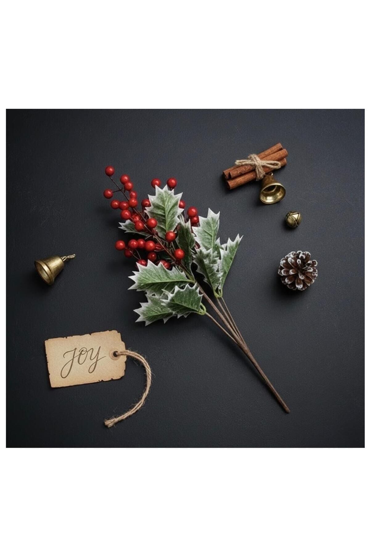 Yılbaşı Kokina Çiçeği Dalı – Kırmızı Meyveli Yapay Noel Dekoru 45 cm (1 Adet) Kırmızı