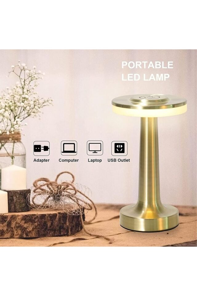 Dokunmatik Renk Değiştiren Şarjlı Mantar Masa Lambası Modern LED Dekoratif Gold Abajur