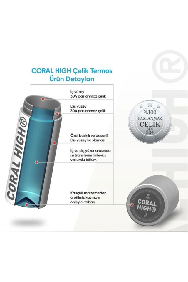 Kids Lacivert Turuncu Çizgili Pipetli ve Direkt İçim Çelik Termos 500 ml 31998 Antrasit Kırmızı