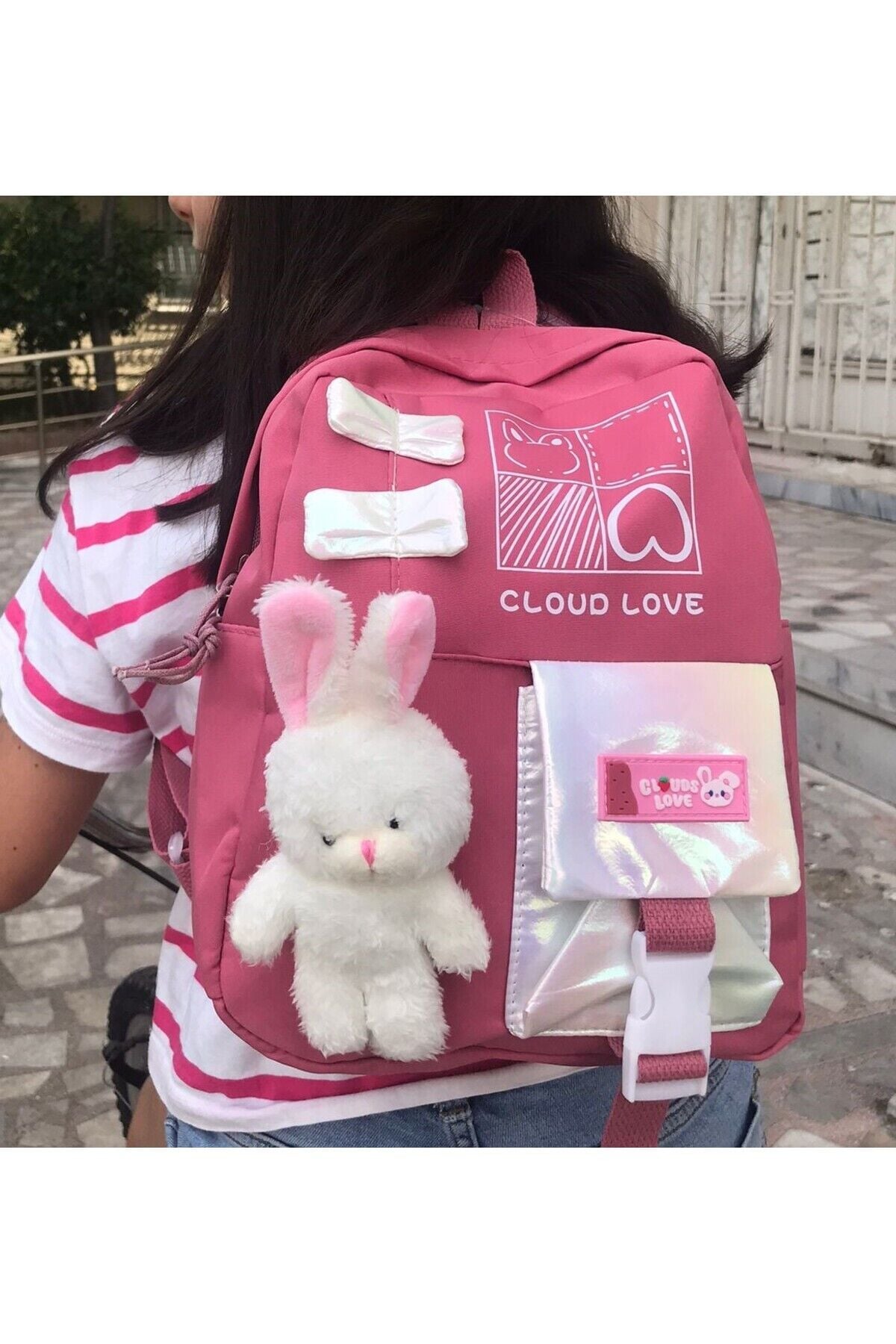 Kore Model Mini Oyuncaklı Sırt Çantası Pembe