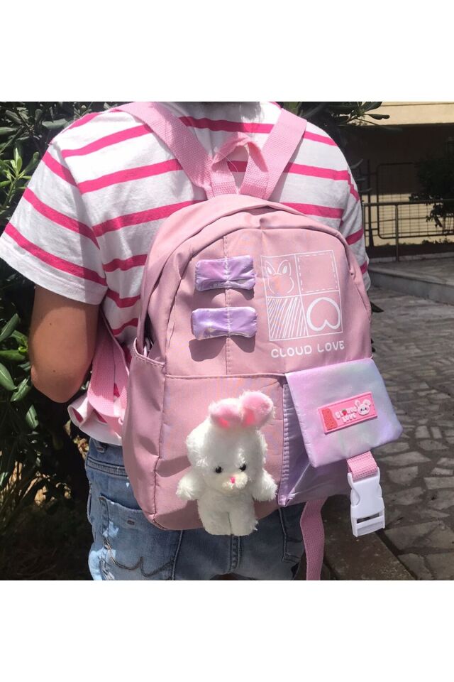 Kore Model Mini Oyuncaklı Sırt Çantası Gül Kurusu