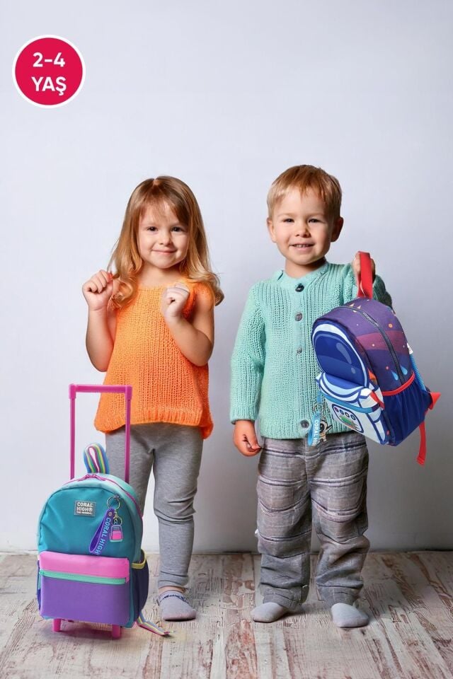 Minik Yuva Sırt Çantası Su Yeşili Neon Mercan Koala Desenli İki Bölmeli 23513