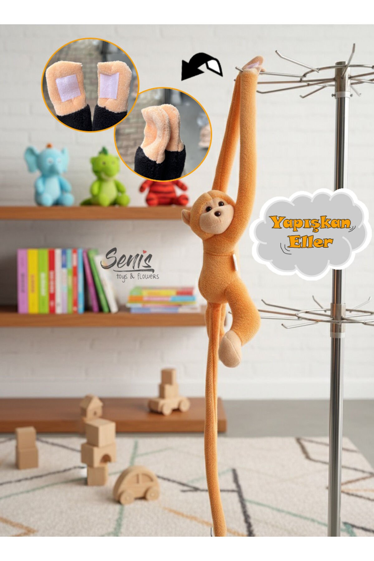 Peluş Maymun Elleri Yapışan Oyun Ve Uyku Arkadaşı Peluş Maymun Oyuncak Sarılan Maymun Turuncu