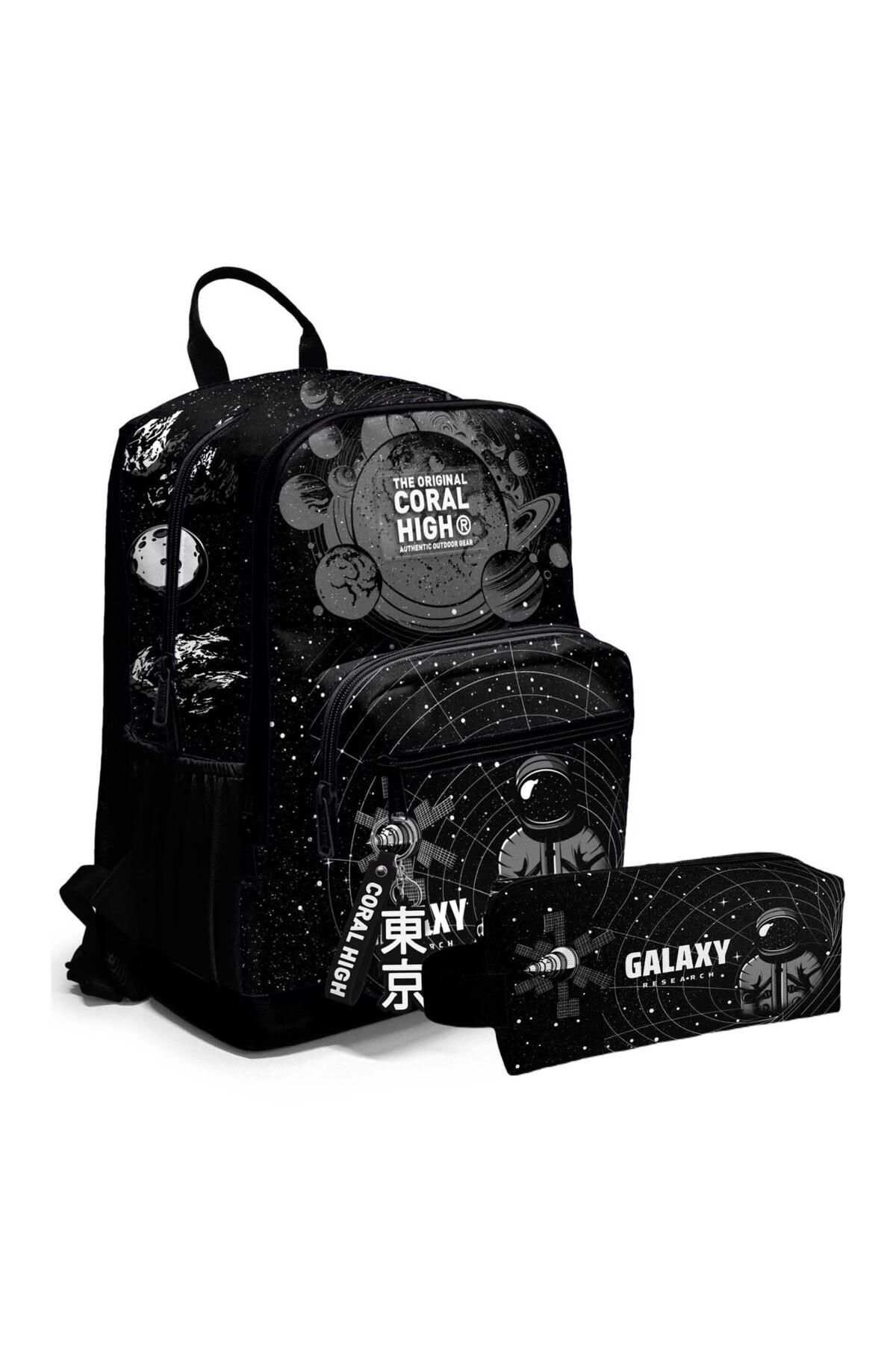 Siyah Galaxy Desenli Okul Sırt Çantası ve Kalemlik 23644