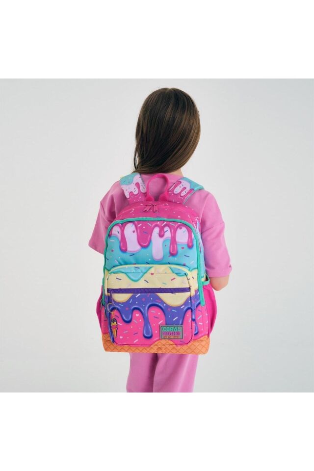 Kids Pembe Rengarenk Dondurma Desenli 2'li Okul Çanta Seti