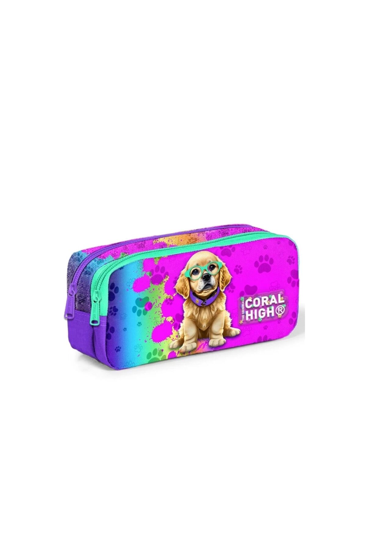 12082 KIDS MOR PEMBE KÖPEK DESENLİ İKİ BÖLMELİ KALEM ÇANTASI Tek Renk
