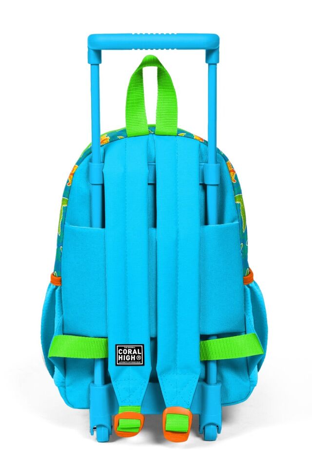 Minik Yuva Çekçekli Sırt Çantası Mavi Yeşil Dinozor Desenli İki Bölmeli 24070