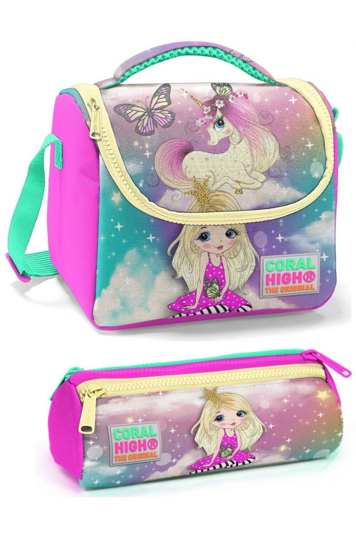 Rengarenk Dondurma Kız Çocuk Beslenme Çantası Seti Pembe Unicorn Ve Kız