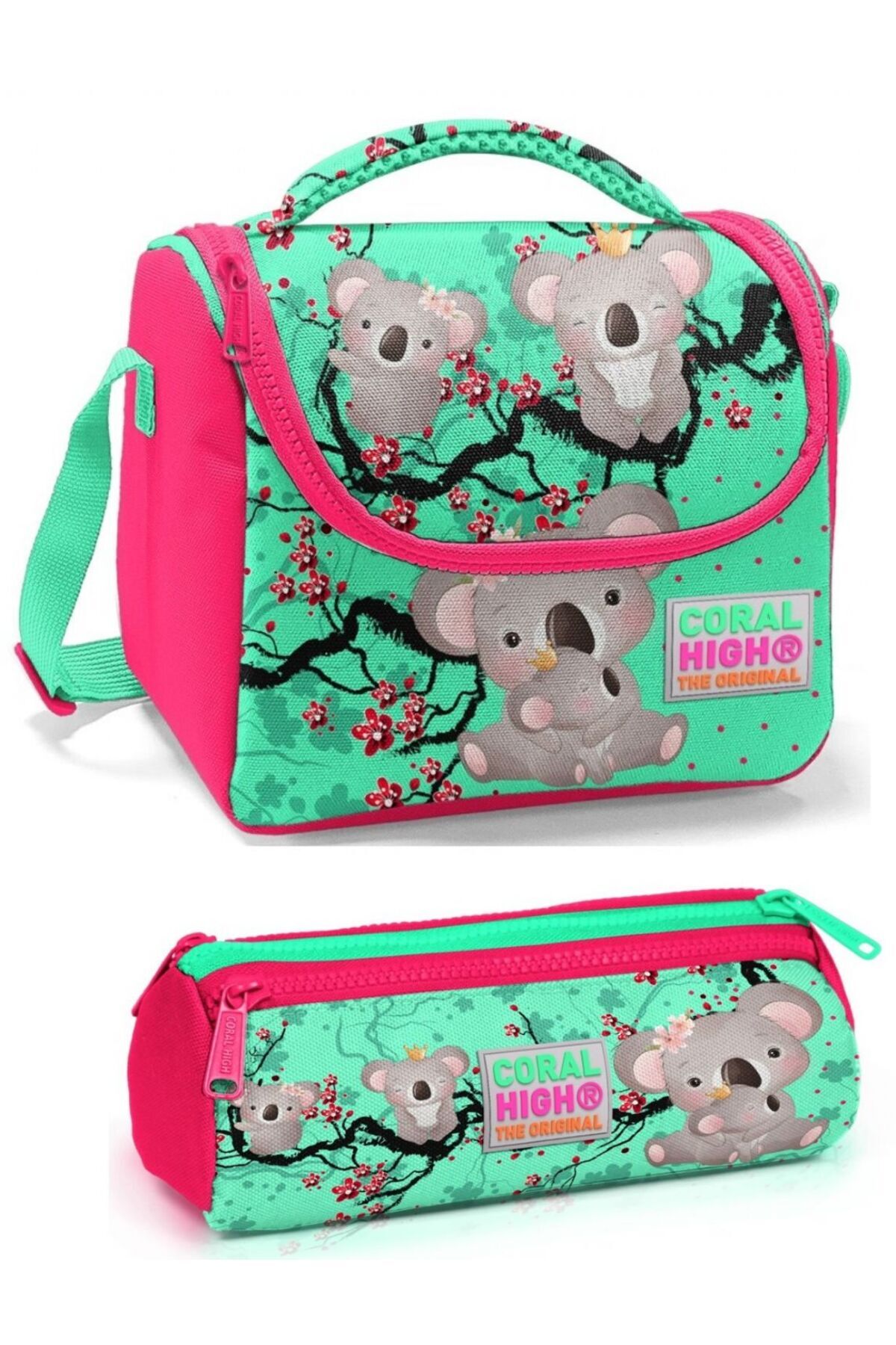 Kız Çocuk Su Yeşili Pembe Flamingo Beslenme Çantası Seti Pembe Yeşil Koala