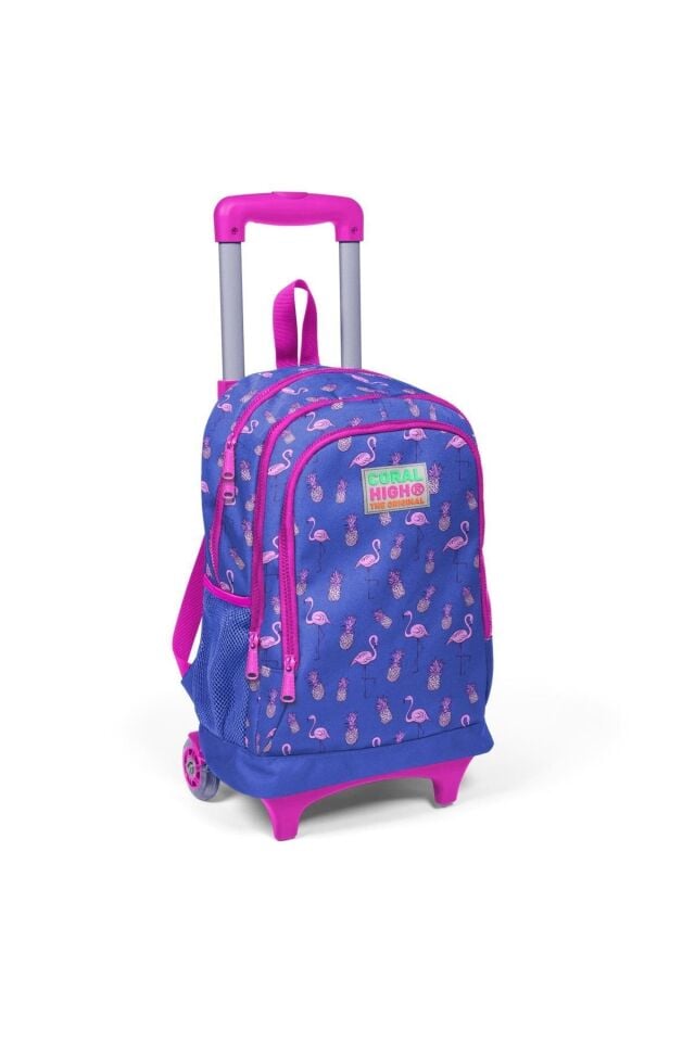 Flamingo Üç Bölmeli Işıklı Tekerlekli Çekçekli Okul Sırt Çanta Ve Kalem Çantası 2'li Set