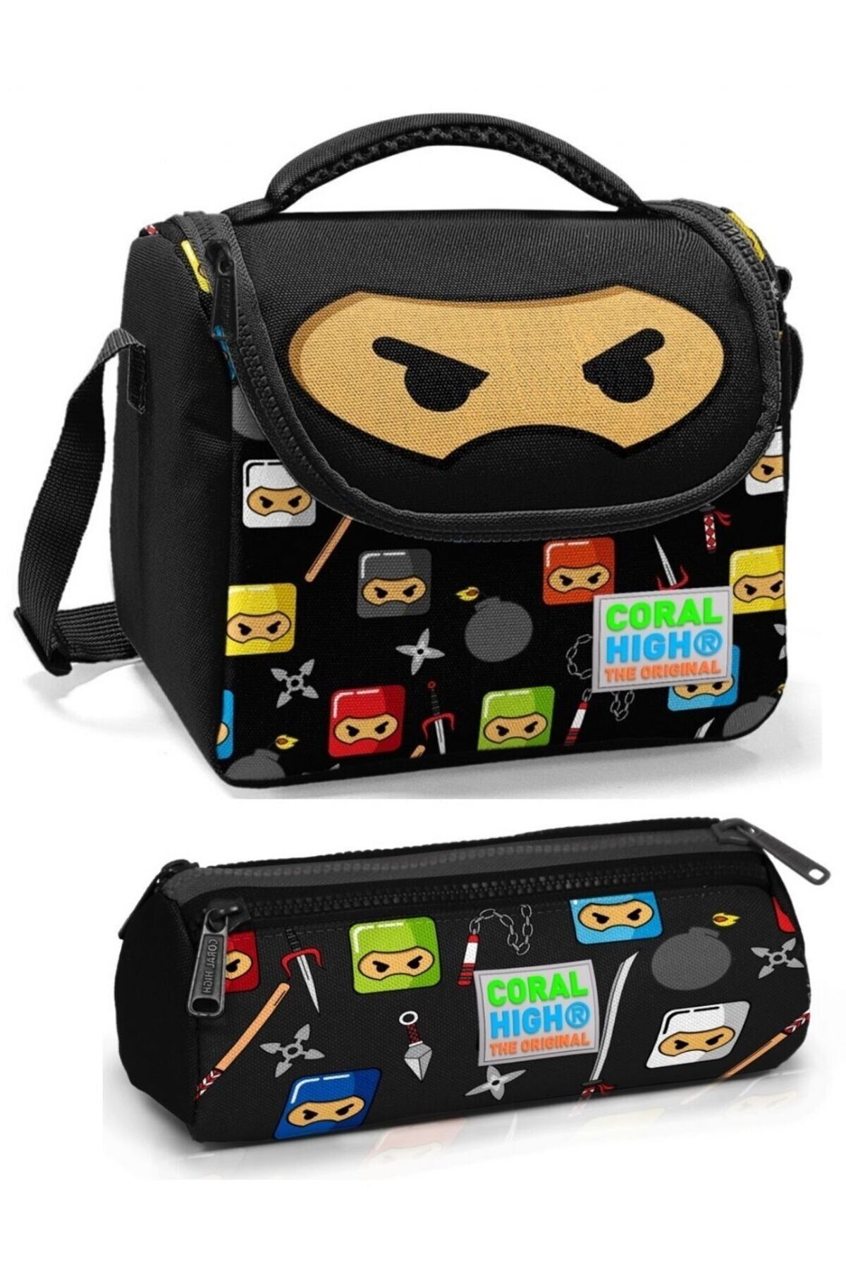 Erkek Çocuk Lacivert Dinazor Beslenme Çantası Seti Siyah Ninja
