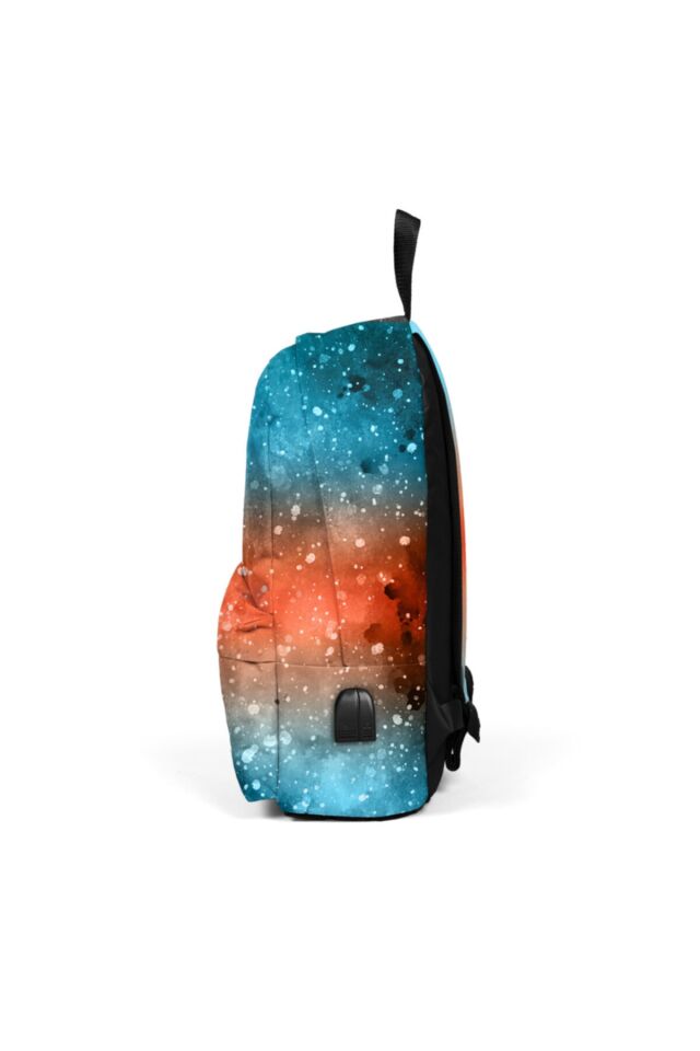 Adalinhome Galaksi Desenli Iki Bölmeli Usb Şarjlı Kulaklık Çıkışlı Sırt Çantası