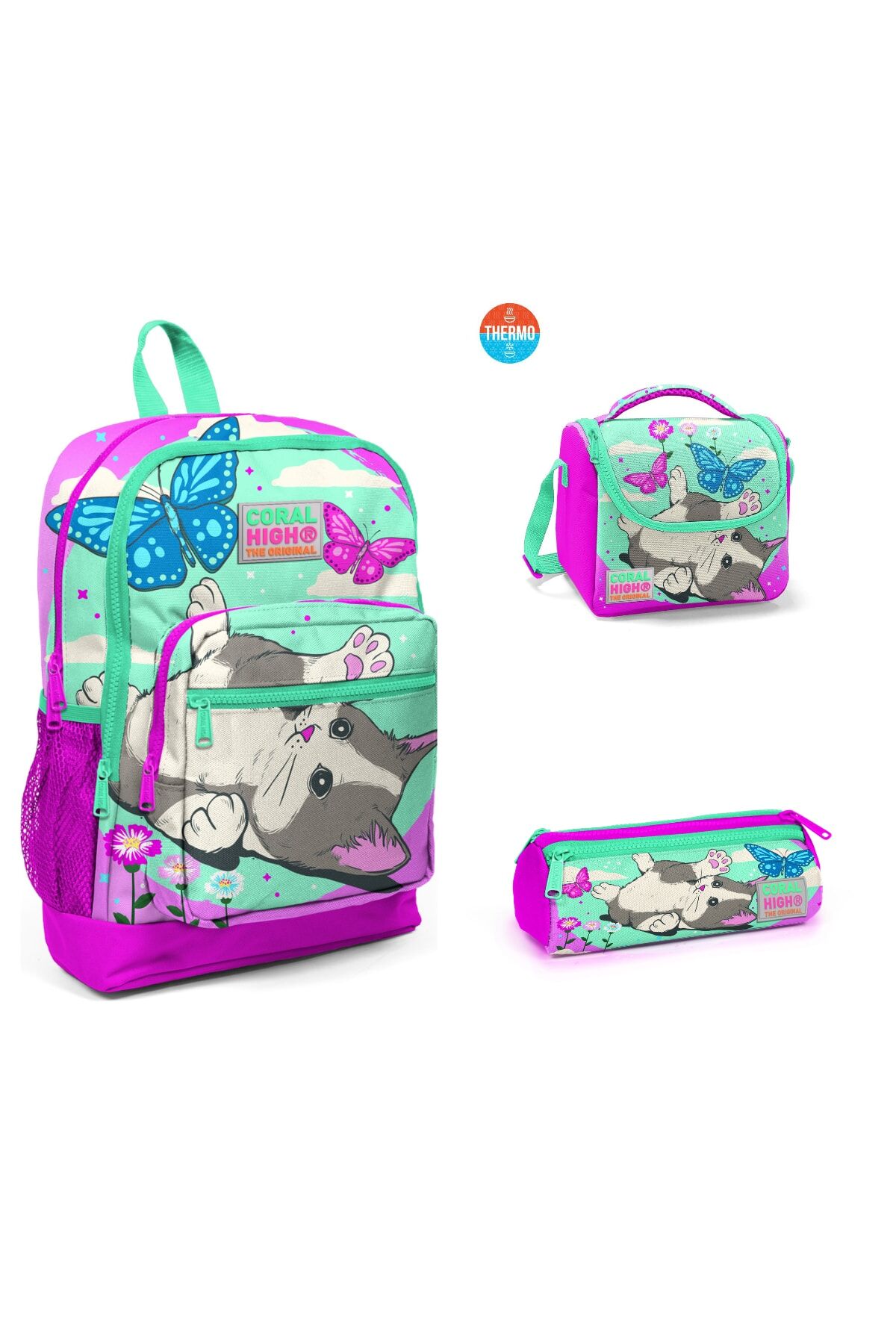 Dört Bölmeli Okul Sırt Çantası + Thermo Beslenme Çantası + Kalemlik 3'lü Set 23707