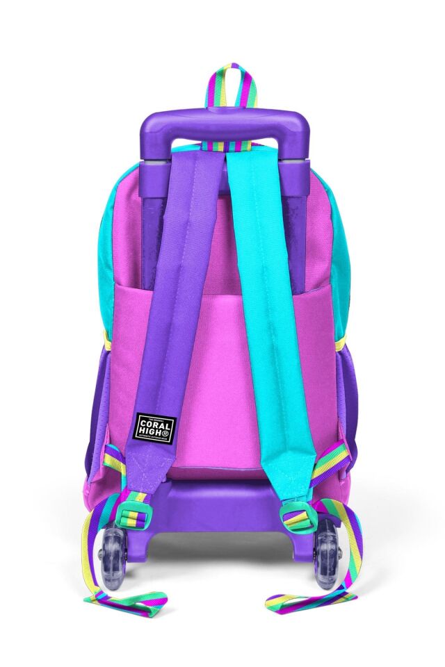 Kids Pembe Pastel Renkli Üç Bölmeli Çekçekli Okul Sırt Çantası