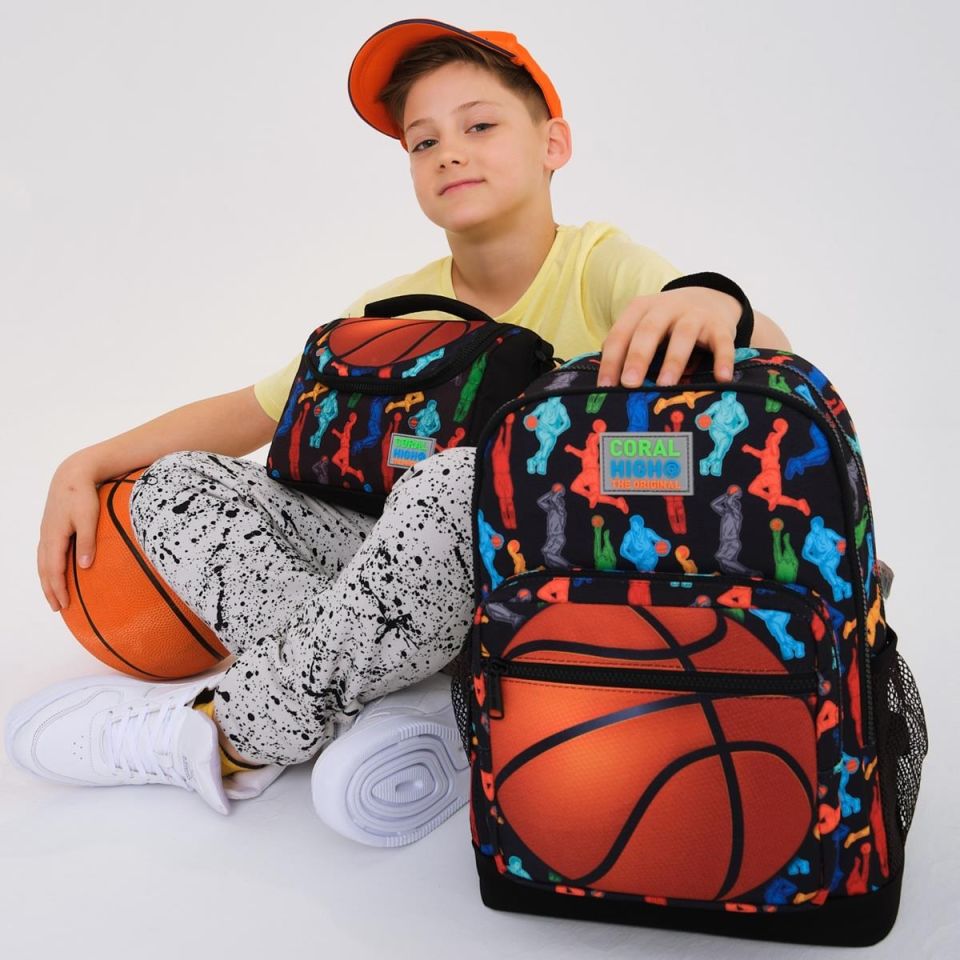 Coral High Kids Siyah Basketbol Desenli Dört Bölmeli Okul Sırt Çanta Seti 3''lü 23471