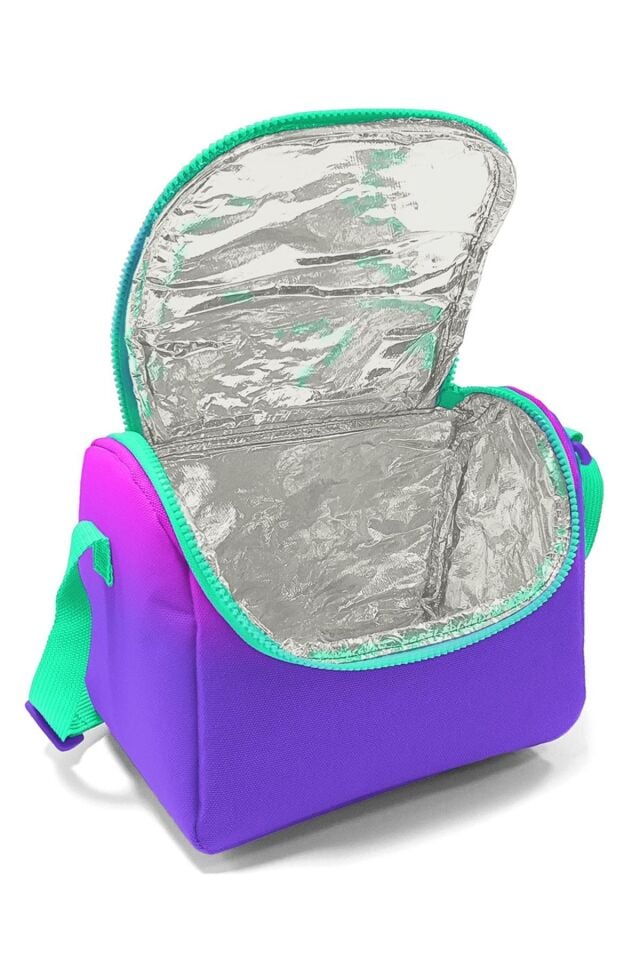 Kids Pembe Mor Renk Geçişli Üç Bölmeli Çekçekli 3'lü Çanta Seti