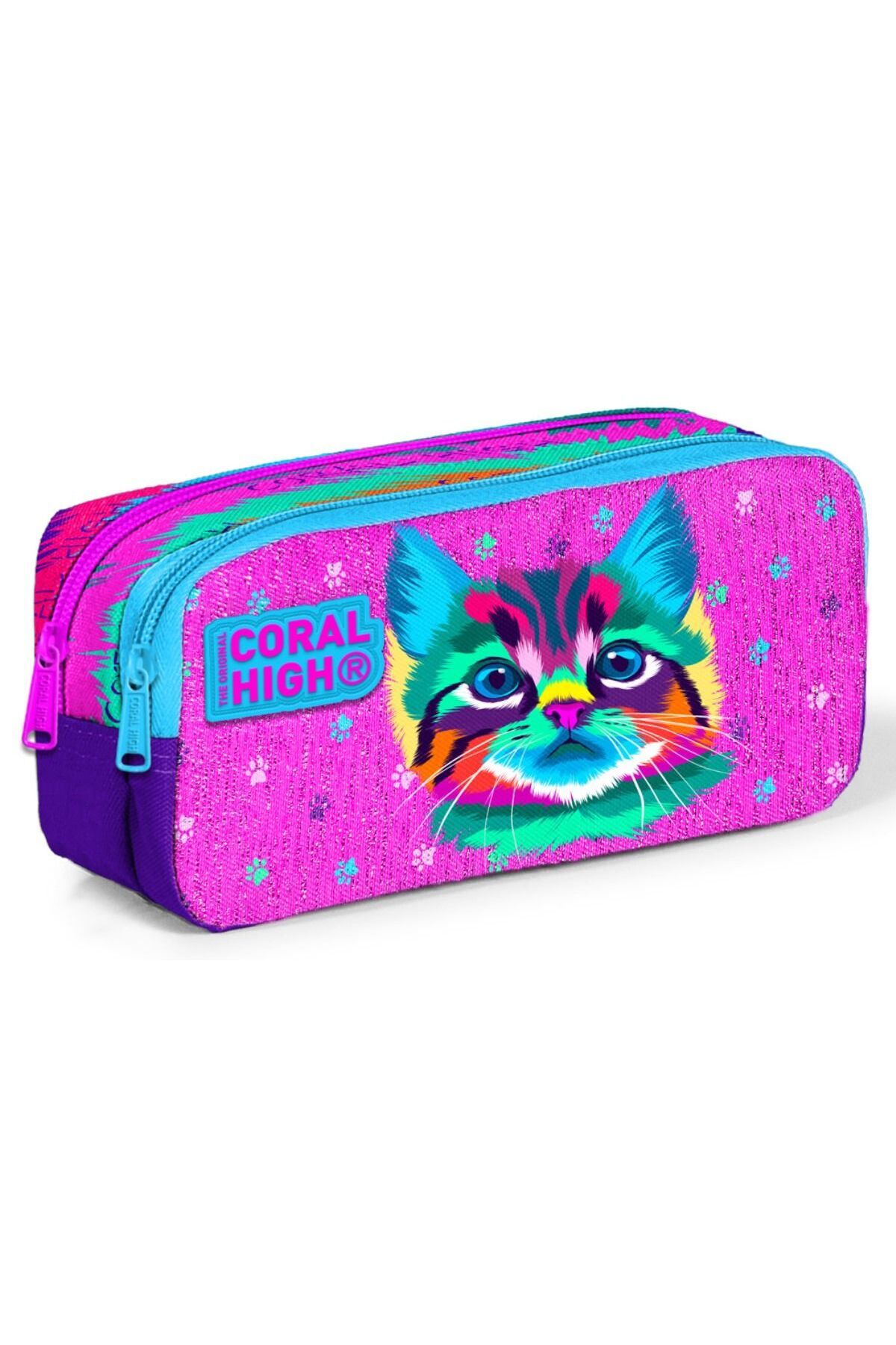 Mor Pembe Kedi Ilkokul Sırt Çantası Ve Kalemlik Seti Mor Pembe Kedi