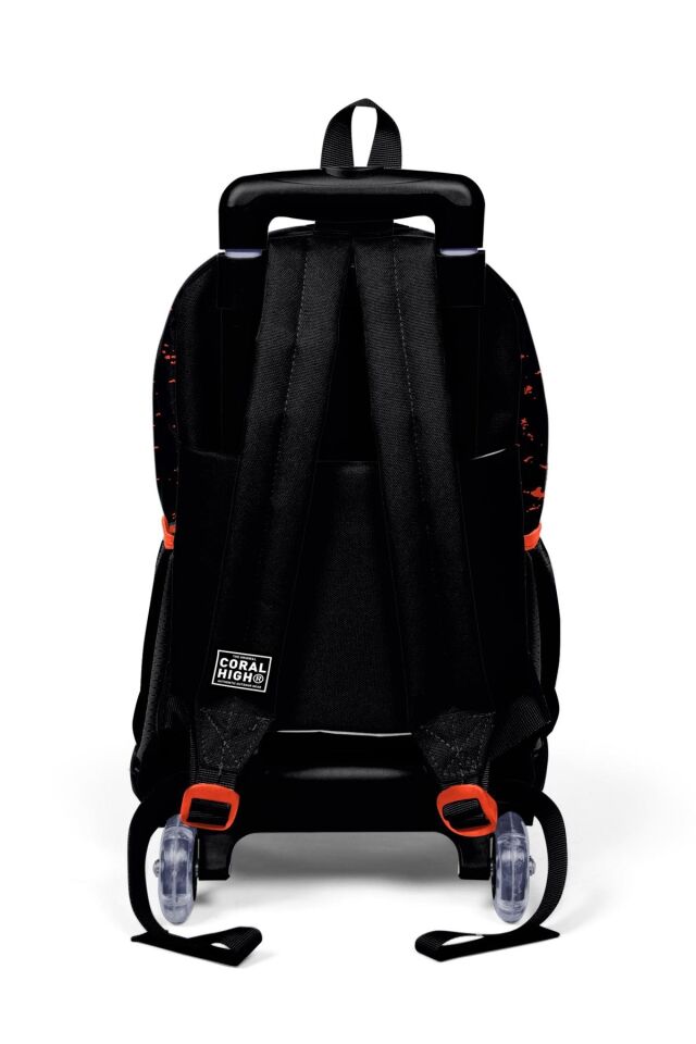 Kids Siyah Nefti Yarış Arabası Desenli Üç Bölmeli Çekçekli 3'lü Çanta Seti