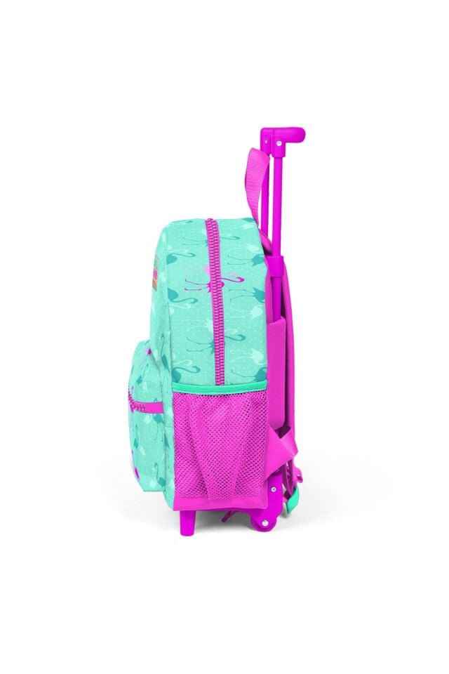 Kıds Su Yeşili Flamingo Desenli Iki Bölmeli Çekcek Anaokul Çantası