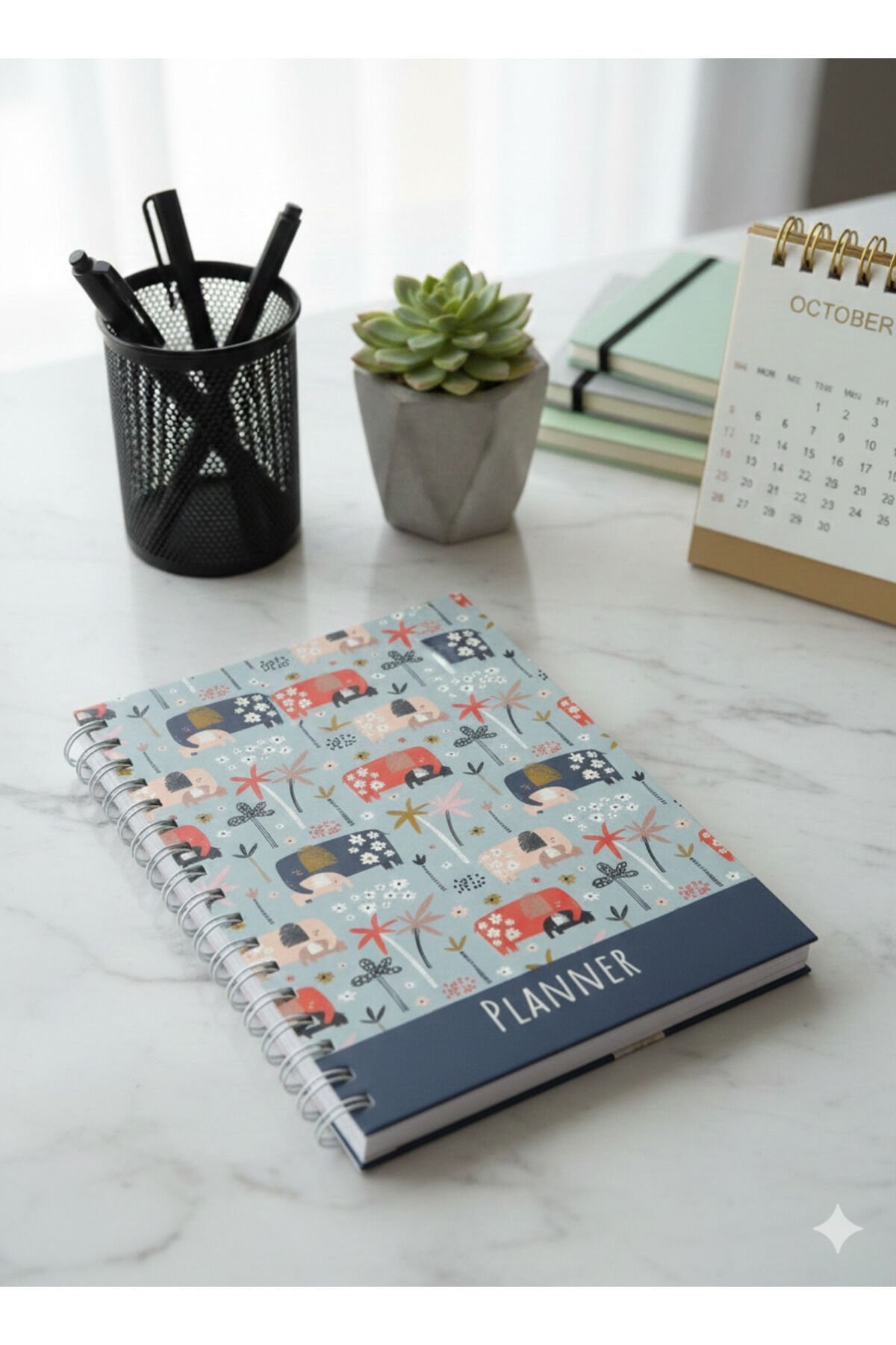 Spiral Haftalık Aylık Planlayıcı Defter | Stickerlı Organizer | Ajanda & Günlük Plan Defteri Yeşil