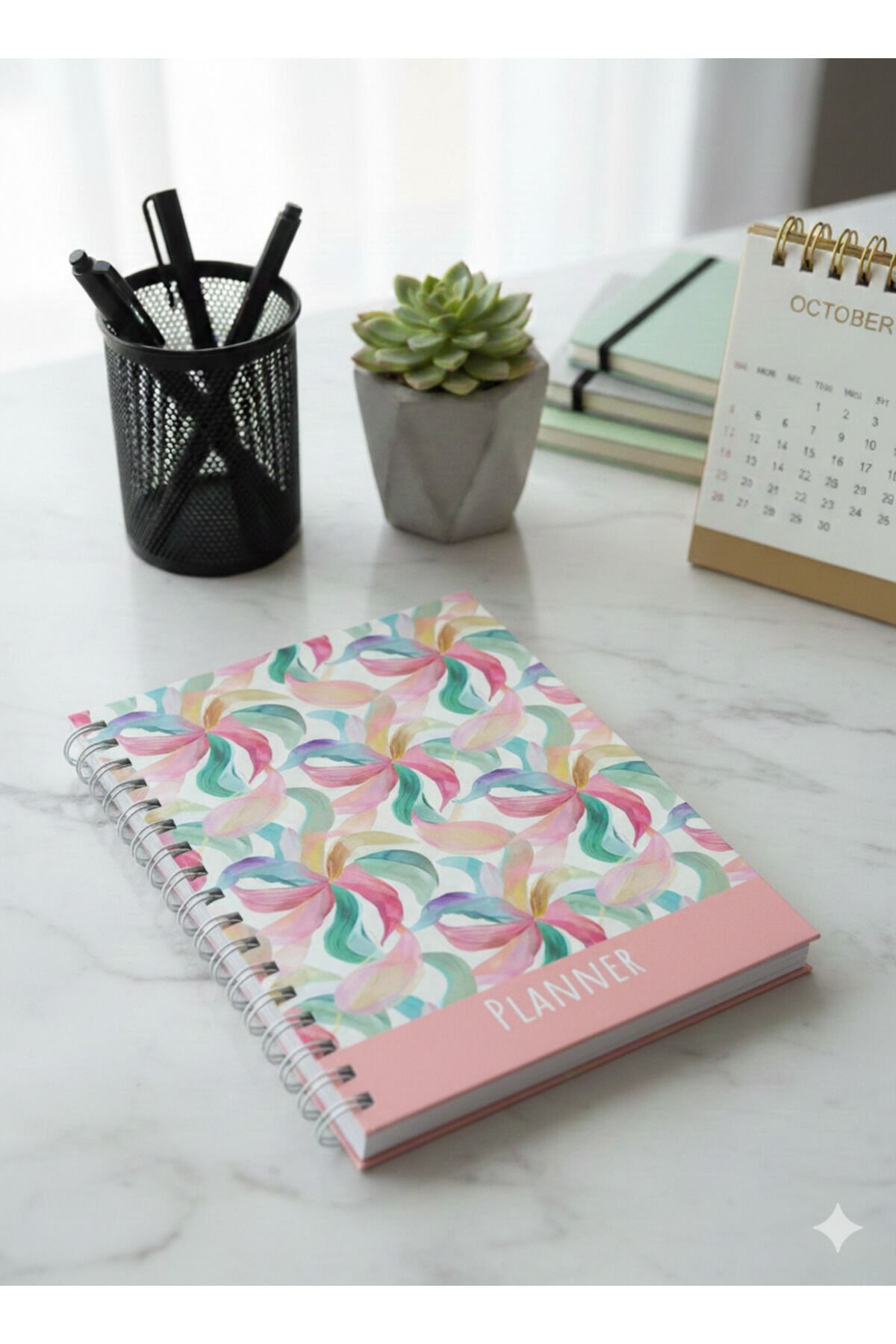 Spiral Haftalık Aylık Planlayıcı Defter | Stickerlı Organizer | Ajanda & Günlük Plan Defteri Pembe