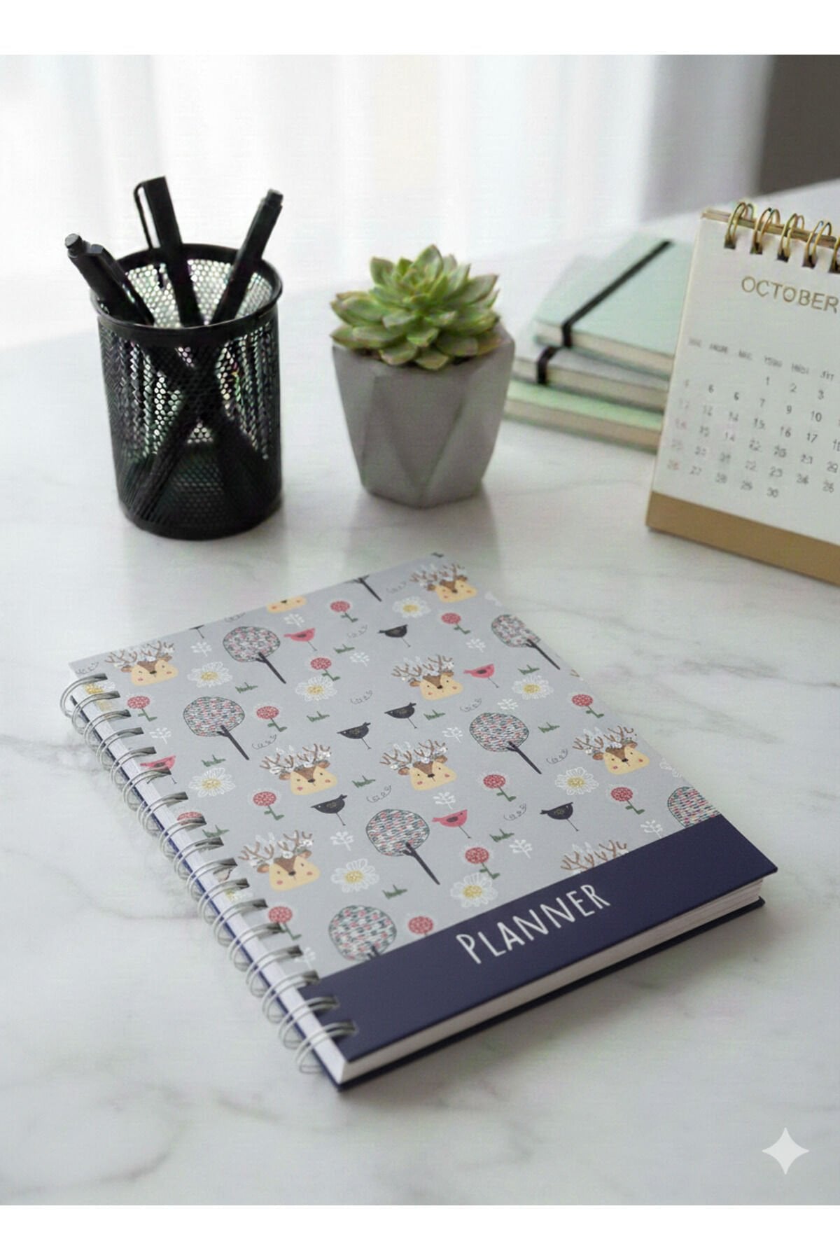 Spiral Haftalık Aylık Planlayıcı Defter | Stickerlı Organizer | Ajanda & Günlük Plan Defteri Lacivert