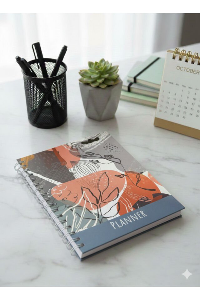 Spiral Haftalık Aylık Planlayıcı Defter | Stickerlı Organizer | Ajanda & Günlük Plan Defteri Mavi