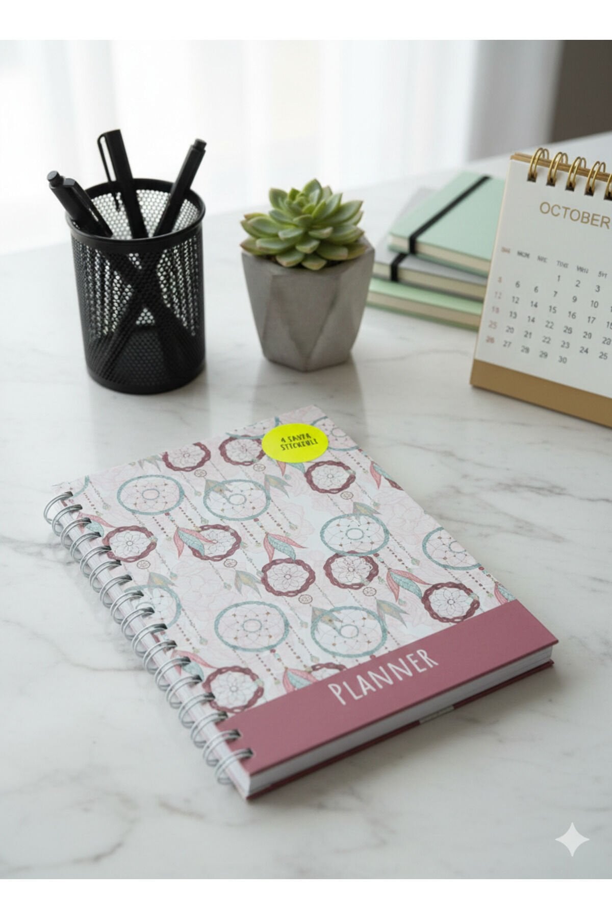 Spiral Haftalık Aylık Planlayıcı Defter | Stickerlı Organizer | Ajanda & Günlük Plan Defteri Mor