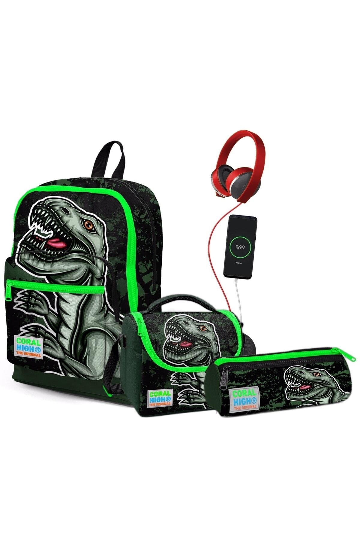 Usb Şarjlı Kulaklık Çıkışlı 3'lü Çanta Seti