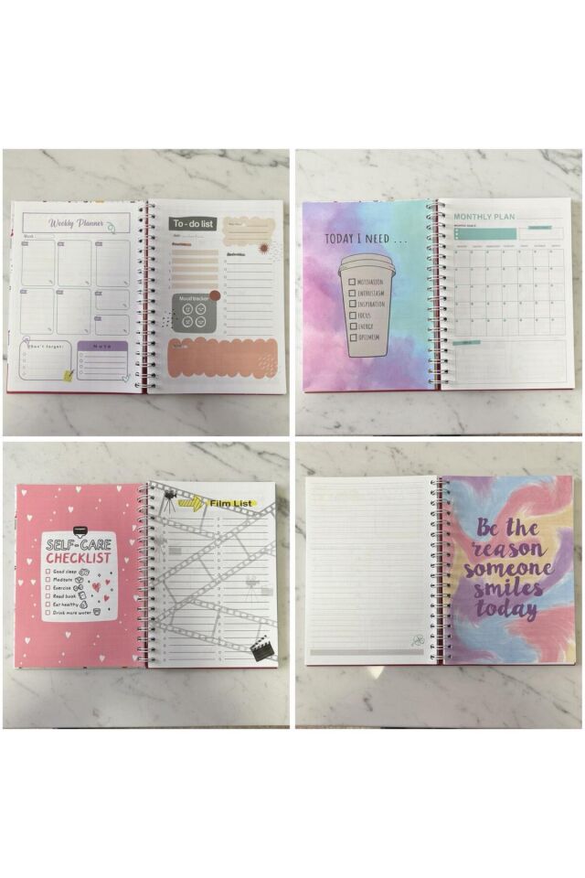 Spiral Haftalık Aylık Planlayıcı Defter | Stickerlı Organizer | Ajanda & Günlük Plan Defteri Kırmızı